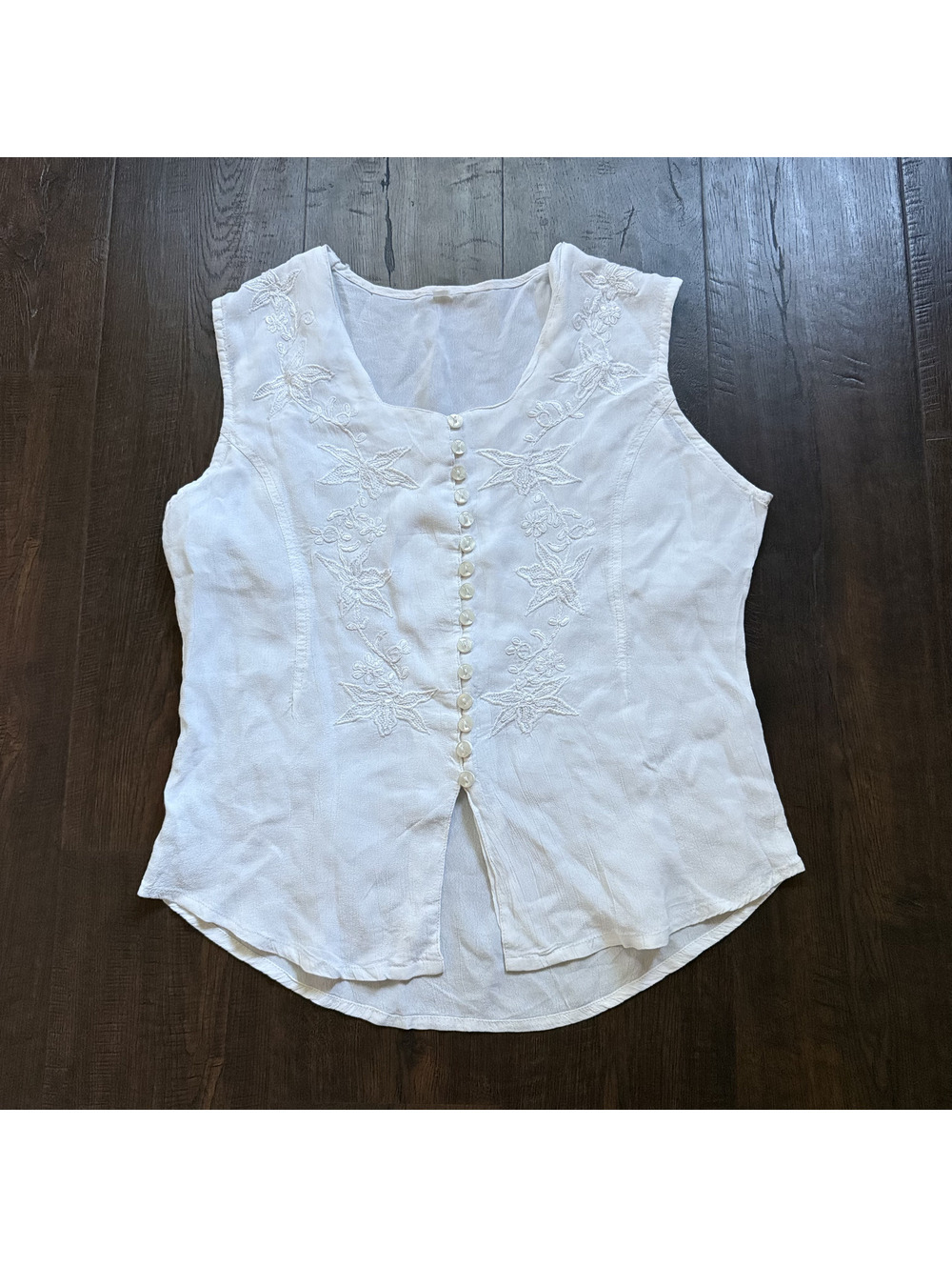 Vintage 90s White Embroidered Floral Button Front Cottagecore Blouse S Fairy Top